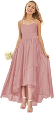 Vestidos de dama de honor para bodas, de gasa alta y baja, plisados, con tirantes finos, vestido de fiesta formal, vestidos de dama de honor para bodas 
