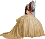 Off Shoulder Quinceanera Dresses Ball Gown Sparkly Beading Tulle Prom Dress Ruffle Layered Sweet 16 Dresses party dresses