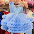 Princess Flower Girl Dress Blue Tulle Puffy Tiered Pearls Belt Sleeveless For Wedding Birthday Party Banquet Princess Gowns
