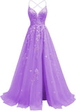 Tüll-Spitzen-Applikationen, Ballkleid, langes Ballkleid für Damen, Spaghettiträger, Korsett, rückenfreies Abendkleid 