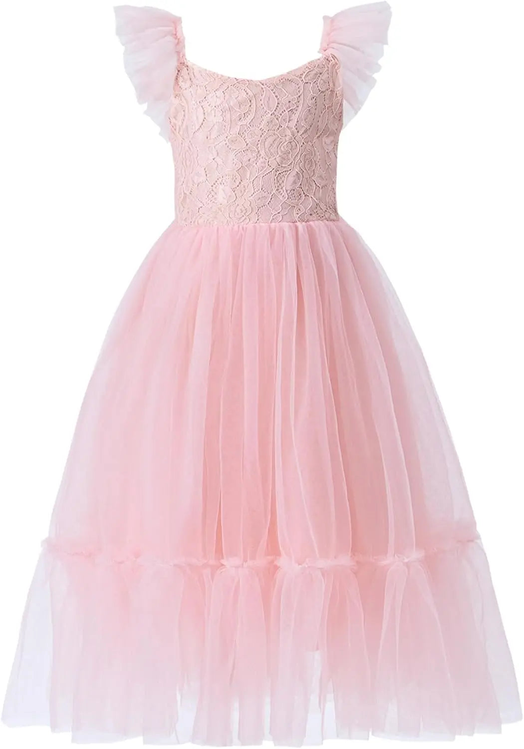 Mädchen A-Linie Gerades Tüll Tutu Kleid Binden Zurück Sommer Ärmelloses Spitzen Blumenmädchenkleid für Geburtstagsparty Prinzessinnenkleid 