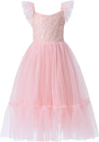 Mädchen A-Linie Gerades Tüll Tutu Kleid Binden Zurück Sommer Ärmelloses Spitzen Blumenmädchenkleid für Geburtstagsparty Prinzessinnenkleid 
