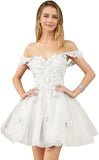 Glitter Tulle Appliques Homecoming Dresses for Teens Beaded Off Shoulder Short Prom Dresses Lace Cocktail Mini Dress Club Gowns
