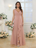 Women's V Neck Bridesmaid Dresses with Slit 2025 Chiffon A-line Formal Evening Gowns with Pockets bridesmaid dress for weddings