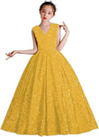 Vestidos de desfile con lentejuelas y cuello en V para niñas, vestidos de baile brillantes para niñas de las flores, vestidos de princesa para niñas pequeñas, vestido de comunión 