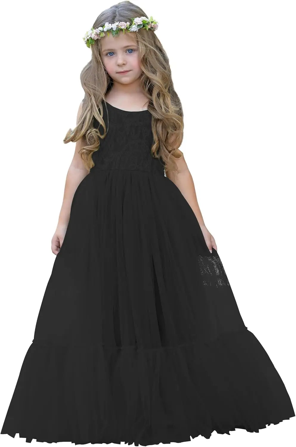 Blumenmädchenkleid Spitze/Tüll Boho Kleinkindkleider Rüschenmädchenkleid für Hochzeit Gartenparty Kommunion Strand Prinzessinnenkleid 