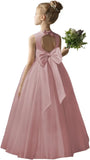 Flower Girl Dresses for Wedding Puffy Satin Tulle Princess Pageant Dress for Girls Crew Neck Tulle Bow Prom Ball Gowns