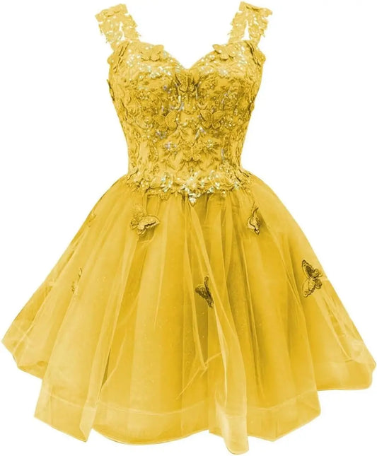 3D Butterfly Short Homecoming Dresses Sparkly Tulle Prom Dress Teens Off Shoulder DAMA Dresses for Quinceanera