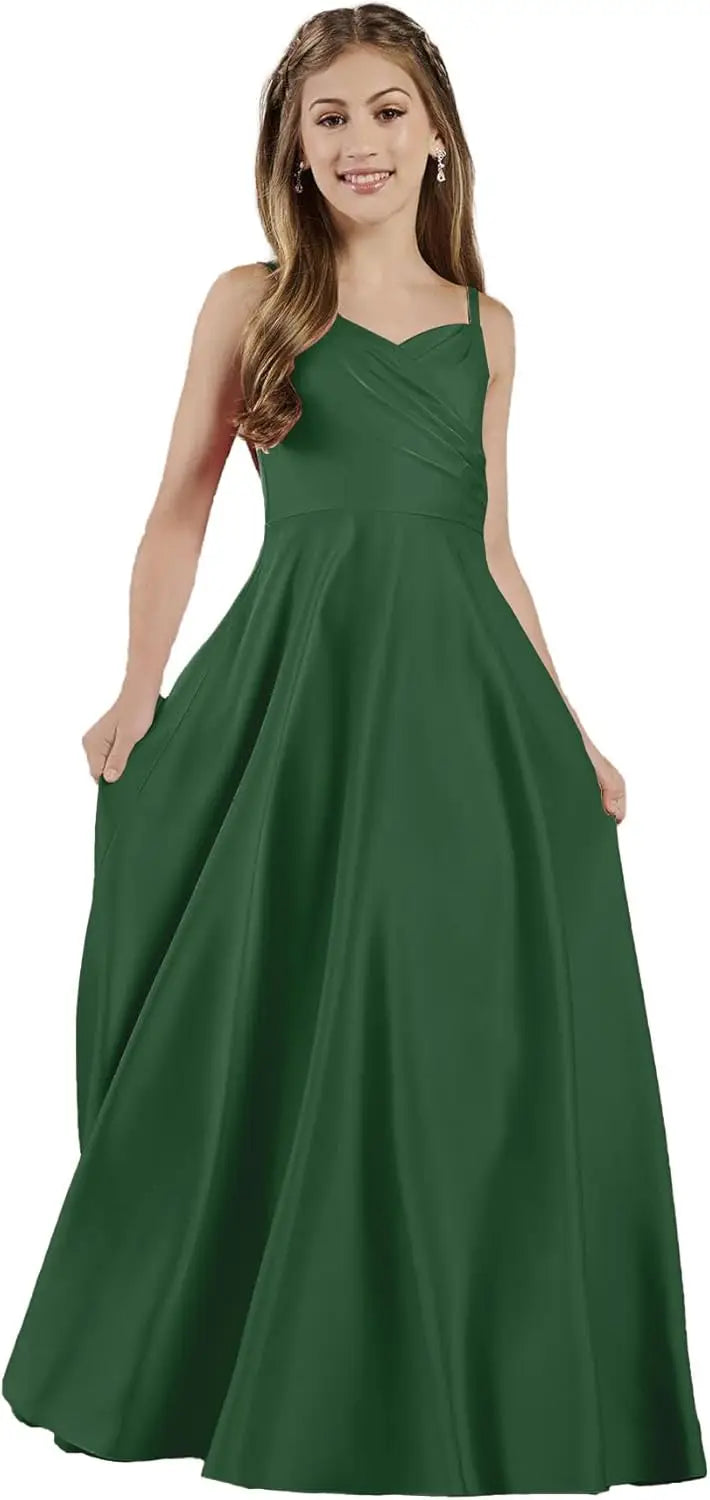 Mädchen Träger Junior Brautjungfer Kleid für Hochzeit Satin Festzug Blumenmädchen Kleider Festzug für Teenager Prinzessin Kleid 