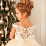 Apliques de tul blanco marfil con lazo, sin mangas, para bodas, cumpleaños, banquetes, vestidos de princesa, vestidos para niñas de las flores 
