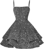 Kurze Pailletten-Heimkehrkleider für Teenager 2025, glitzernde Spaghettiträger, Sweet 16-Abschlussball-Cocktailkleid, Ballkleid, Partykleider 