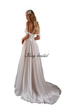 Vestido de novia de tul con abertura y lunares, vestido de novia de encaje, escote corazón, hombros descubiertos, vestido de novia con corsé y falda con abertura 