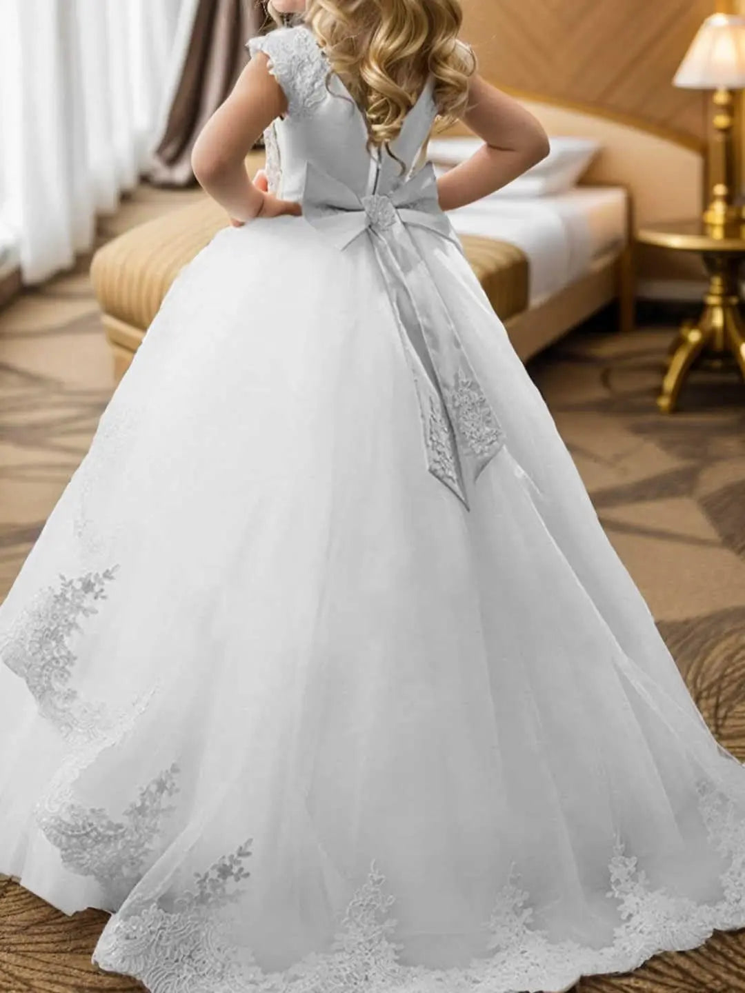 Fancy Flower Girl Dress Long Lace Pageant Puffy Tulle Ball Gown girls dresses for party and wedding  princess dress