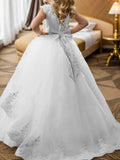 Fancy Flower Girl Dress Long Lace Pageant Puffy Tulle Ball Gown girls dresses for party and wedding  princess dress