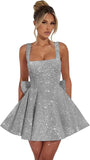 Vestidos de fiesta de graduación con lentejuelas brillantes para adolescentes, con lazo, cortos y abullonados.
