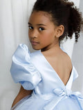 Vestidos de tul con mangas abullonadas para niña de las flores, para bodas, cumpleaños, fiestas, satén y tul con lazo. 
