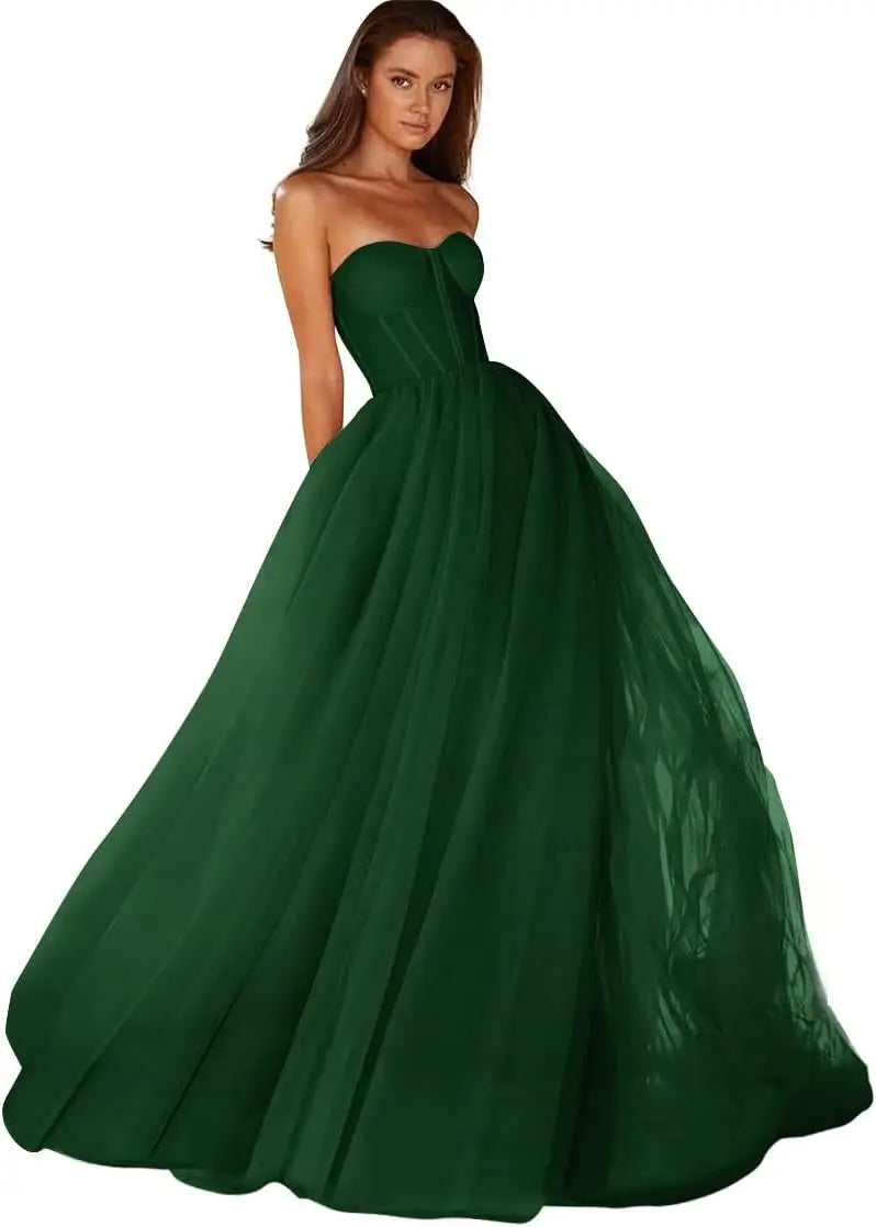 Vestido de fiesta con escote corazón, vestido de fiesta 2025 de tul largo para mujer, vestidos de noche formales con cordones en la espalda, vestidos de fiesta 