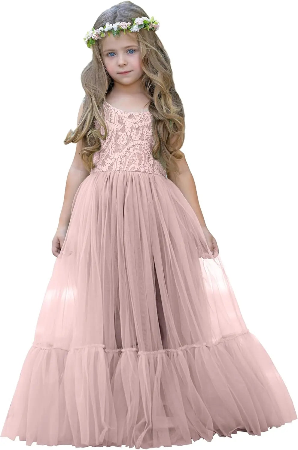 Blumenmädchenkleid Spitze/Tüll Boho Kleinkindkleider Rüschenmädchenkleid für Hochzeit Gartenparty Kommunion Strand Prinzessinnenkleid 