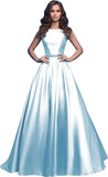 Damen A-Linie Satin Ballkleid Langes Ballkleid Gerafftes Perlenbesetztes Abendkleid Formales Partykleid mit Taschen 