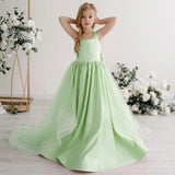 Geburtstagsfeier Bankett Prinzessin Kleider Blumenmädchenkleider Rosa Satin Solide Mit Tailing Und Bogen Ärmellos Für Hochzeit 