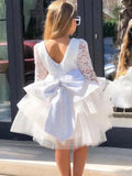 Knielanges Kleid mit Schleife und Spitze für Kindergeburtstage, Erstkommunion, individuelles elfenbeinfarbenes Blumenmädchenkleid, Festzugskleid für Hochzeit 