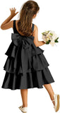 Girls Crewneck Layers Flower Girl Satin Pageant Dress with Bow Knot Backless Birthday Party Formal Dress princess dress