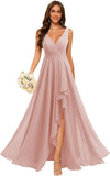 Women's V Neck Bridesmaid Dresses with Slit 2025 Chiffon A-line Formal Evening Gowns with Pockets bridesmaid dress for weddings