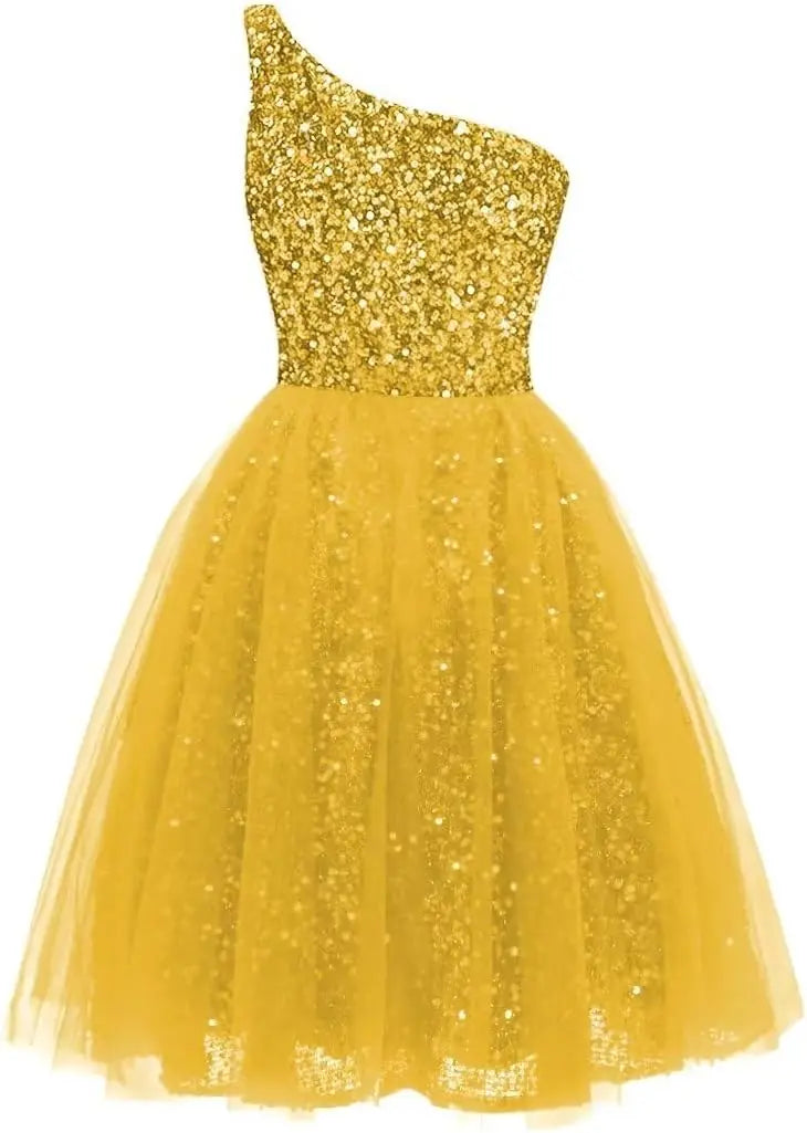 One Shoulder Sequin Homecoming Dresses Short Tulle Prom Dresses for Women A Line Princess Formal Cocktail Gown Gowns