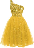 One Shoulder Sequin Homecoming Dresses Short Tulle Prom Dresses for Women A Line Princess Formal Cocktail Gown Gowns