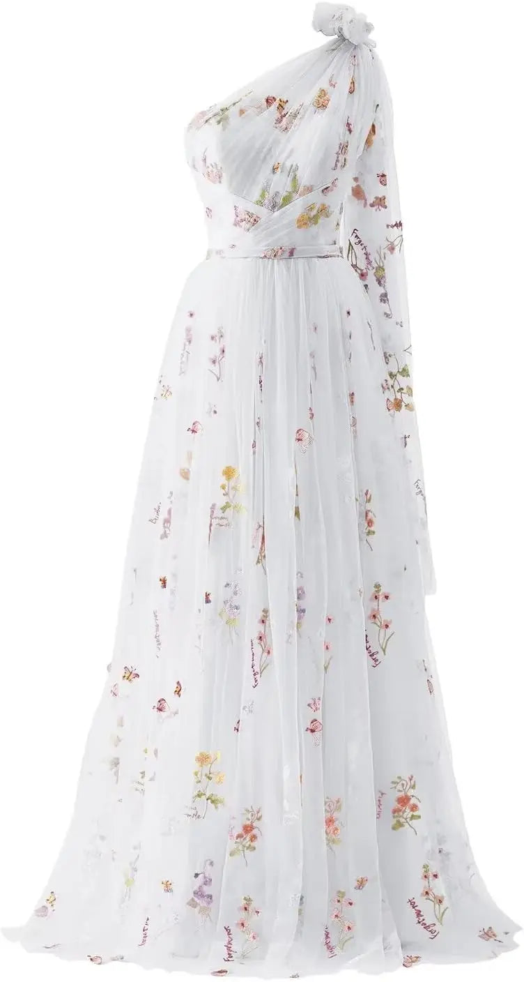 Vestidos de fiesta de tul para mujer con bordado de flores, corte A, largo hasta el suelo, vestidos formales de noche para fiesta 