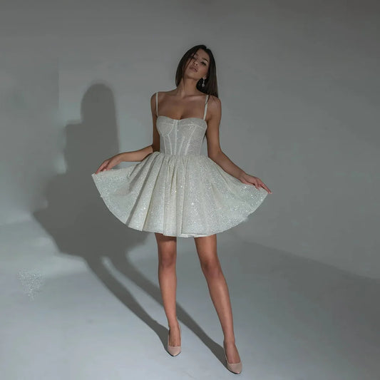 Elegant Luxury Cocktail Dress Spaghetti Straps Strapless Sleeveless Sequin Corset A-Line Short Bridal Gowns Homecoming Dresses