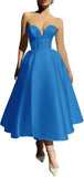 Strapless Prom Dresses 2025 Sweetheart Satin Tea Length Puffy Party Dresses for Women simple wedding dress short wedding dress
