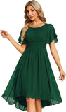 Vestido de gasa con cuello redondo y cintura plisada para mujer, manga corta, para invitada de boda, dama de honor, fiesta, graduación 