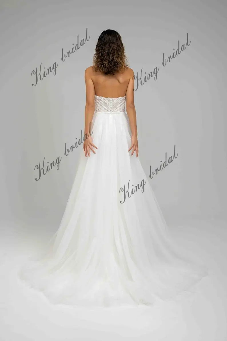 Vestidos de novia de tul con cuentas y hombros descubiertos, con flecos de cristal, falda de novia decorada, vestido de novia con corsé en forma de A, vestido de novia personalizado 