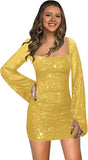 Sparkly Sequin Short Tight Homecoming Dress with Long Sleeves Girls Prom Party Dress Mini Club Dress cocktail evening dresses
