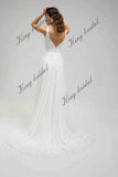 Chiffon Schlitz Brautkleid, Rückenloses Hochzeitskleid, Bestickte Spitze V-Ausschnitt Boho StrandHochzeitskleider Individuelles Hochzeitskleid 