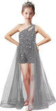 Einschultriges Festzugskleid, Jumpsuits, Blumenmädchenkleid, Pailletten-Mädchen-Ballkleider, Tüll-Strampler, Maxikleid mit Cape, Partykleider 
