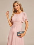Vestido de gasa con cuello redondo y cintura plisada para mujer, manga corta, para invitada de boda, dama de honor, fiesta, graduación 