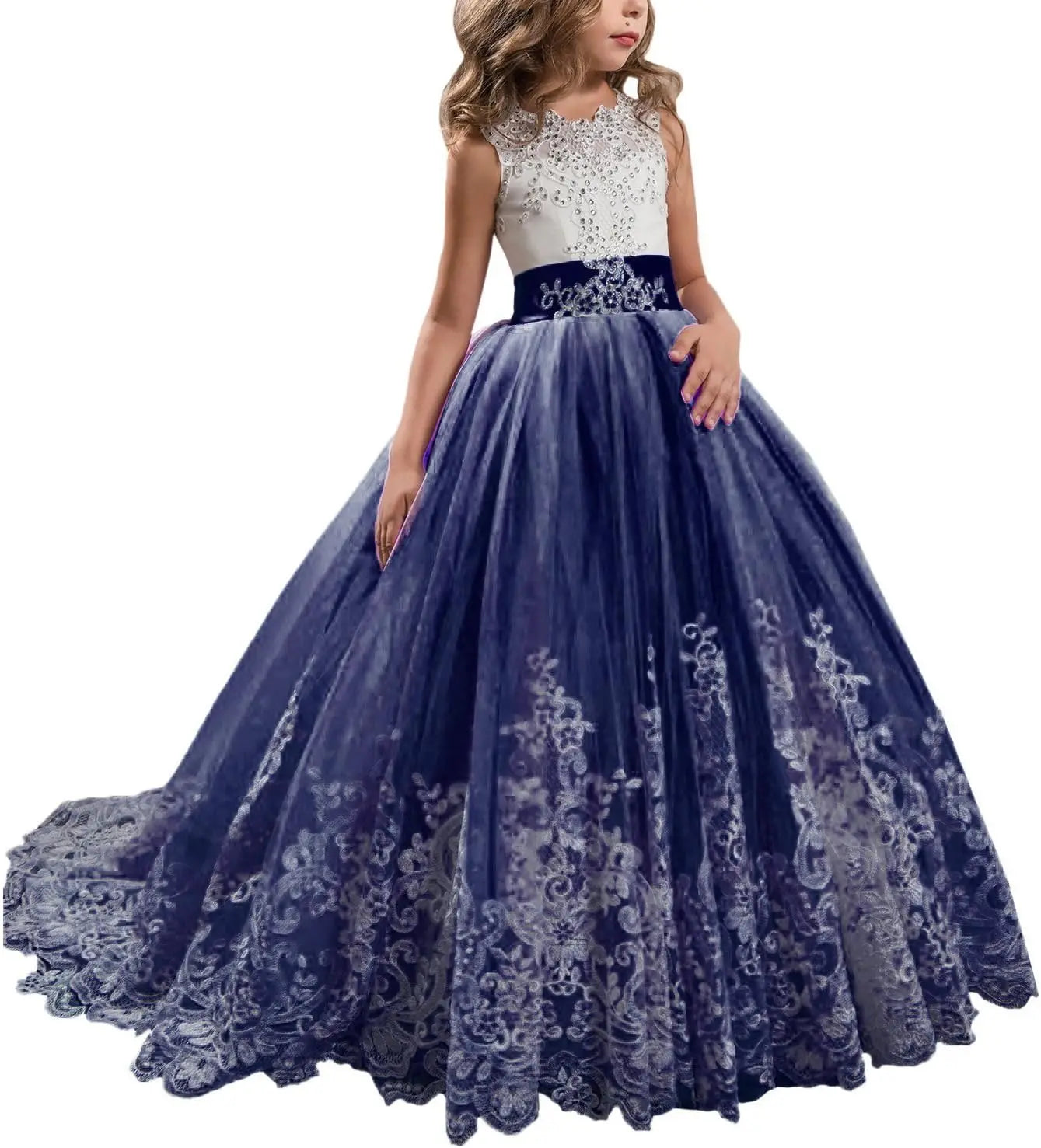Princess Lilac Long Girls Pageant Dresses Kids Prom Puffy Tulle Ball Gown flower girl dress girls dresses for party and wedding