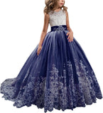 Princess Lilac Long Girls Pageant Dresses Kids Prom Puffy Tulle Ball Gown flower girl dress girls dresses for party and wedding