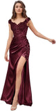 Elegant Satin Prom Dresses for Women Long 2025 3D Flower Lace Applique Off Shoulder Formal Evening Wedding Party Gown with Slit