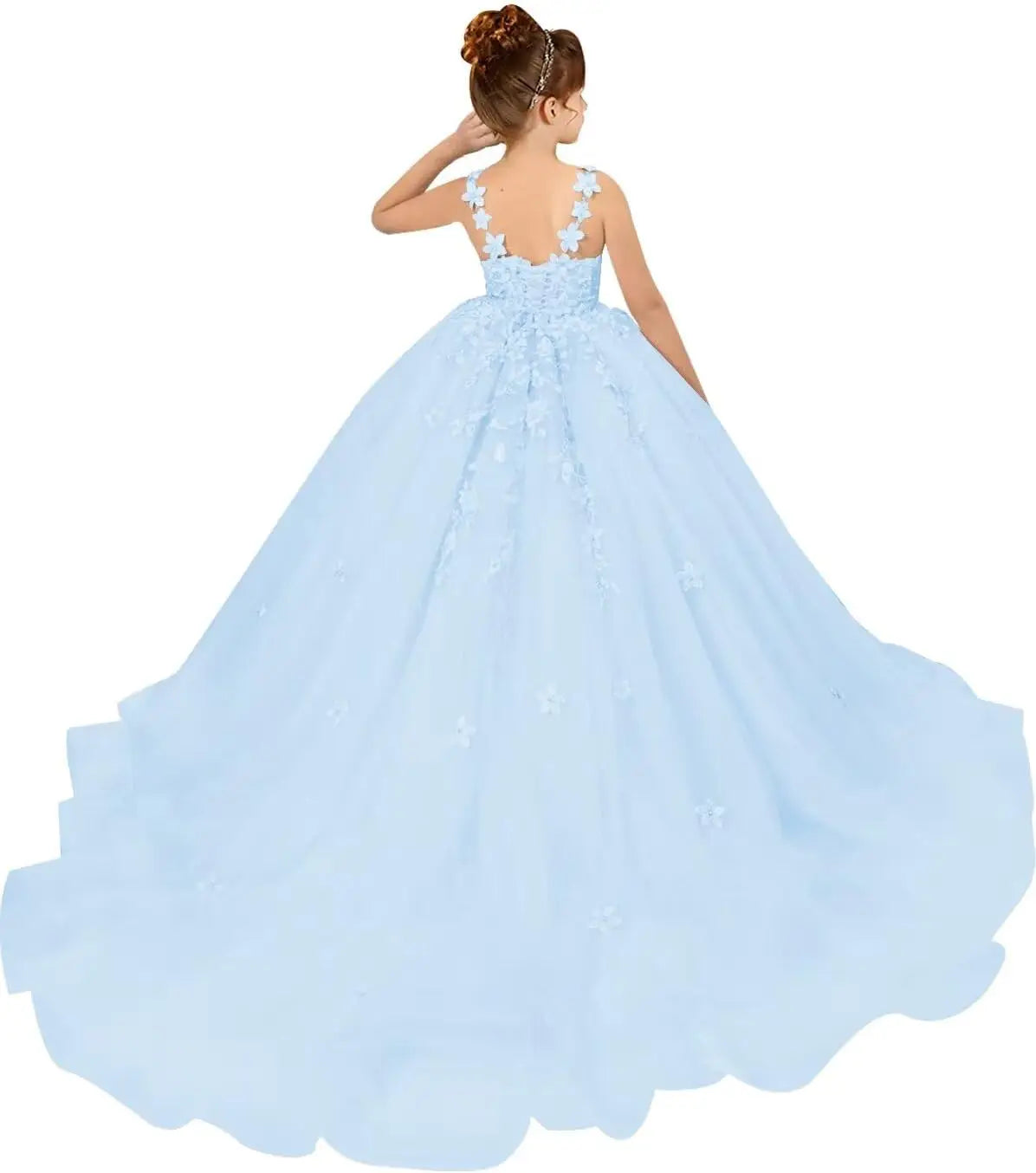 Tulle Flower Girl Dresses for Wedding Floral Appliques Princess Pageant Dress Girls Birthday Party Ball Gown
