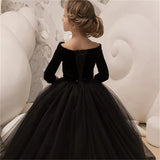 Formal Party Dream Kids Black Flower Girl Dress Floor Length Elegant Tulle Lace Floor Length Princess First Communion Dresses