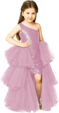 One Shoulder Sequin Pagent Dresses Girls Tulle Ball Gown Layered High Low Flower Girl Dress for Wedding princess dress