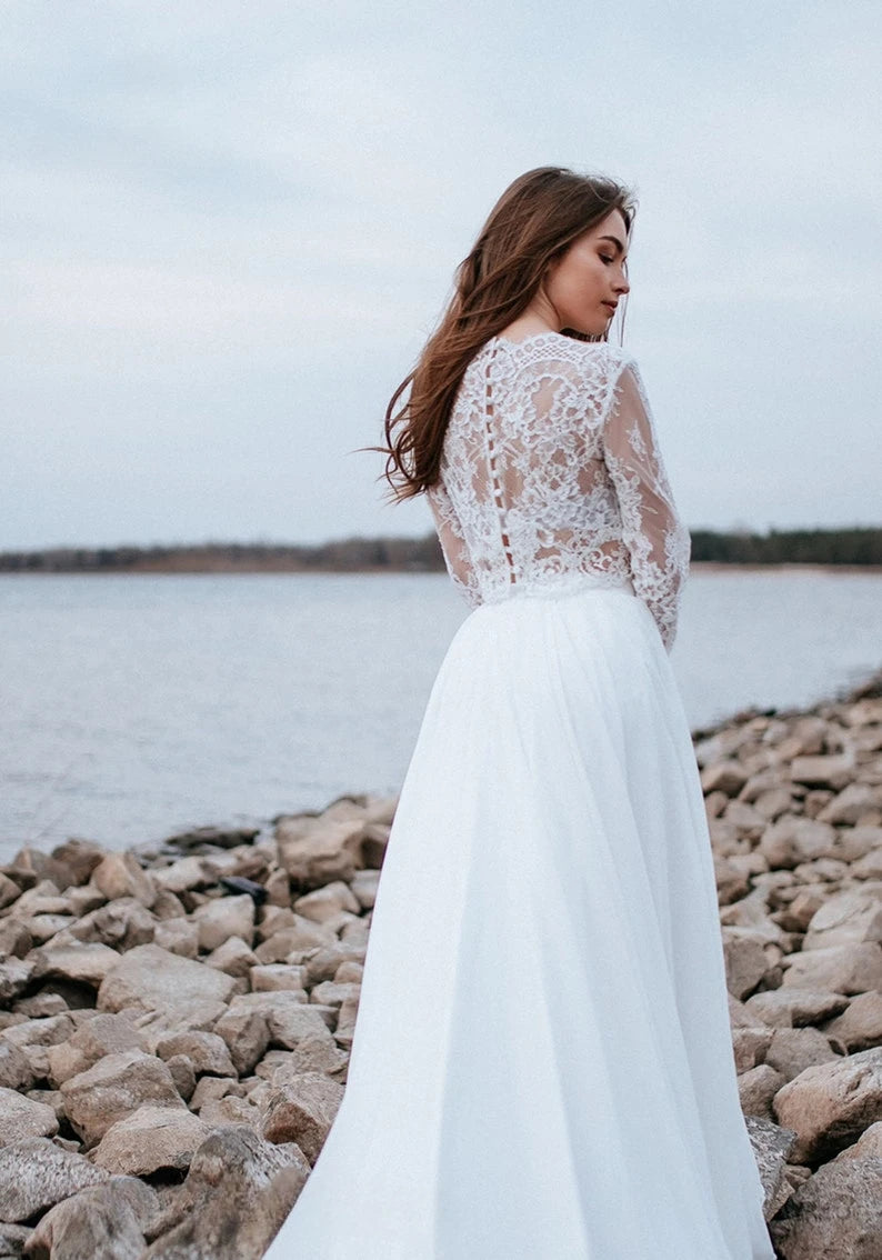 Top de encaje Rosaleen, top corto de encaje para novias BOHO, conjunto de novia para compromiso, top de encaje rústico con botones en la espalda, talla grande 