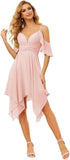 Women's Off Shoulder Chiffon Junior Bridesmaid Dresses Short Pockets Ruffle A Line Formal Dresses with Slit Wedding Party Gown