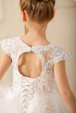 Perlenbesetzte Spitzenapplikationen Blumenmädchenkleid Erstkommunion Ballkleid Kinder Festzug Ballkleider Prinzessinnenkleid 