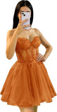 Glitter Tulle Homecoming Dress 3D Flowers Spaghetti Straps Short Prom Dresses for Teens cocktail dresses  mini dress