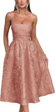 Vestido de fiesta de satén jacquard floral, largo hasta la rodilla, corte A, sin tirantes, con corsé, para dama de honor, para fiesta de noche formal 