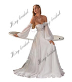 Bustier Gepunktetes seidiges Chiffonkleid Abnehmbare lange Ärmel Brautkleid Minimalistisches Hochzeitskleid Boho Custom Hochzeitskleid 